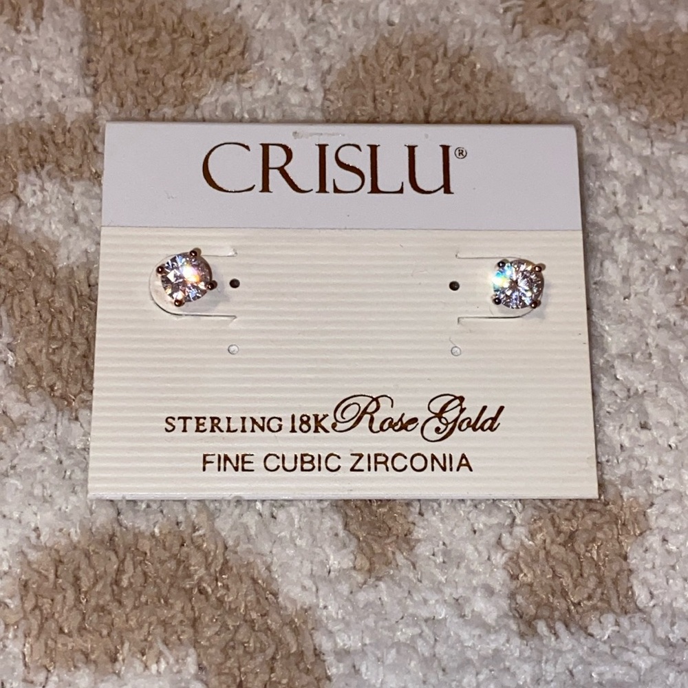 NEW Sterling 18k Rose Gold Fine Cubic Zirconia Stud Earrings